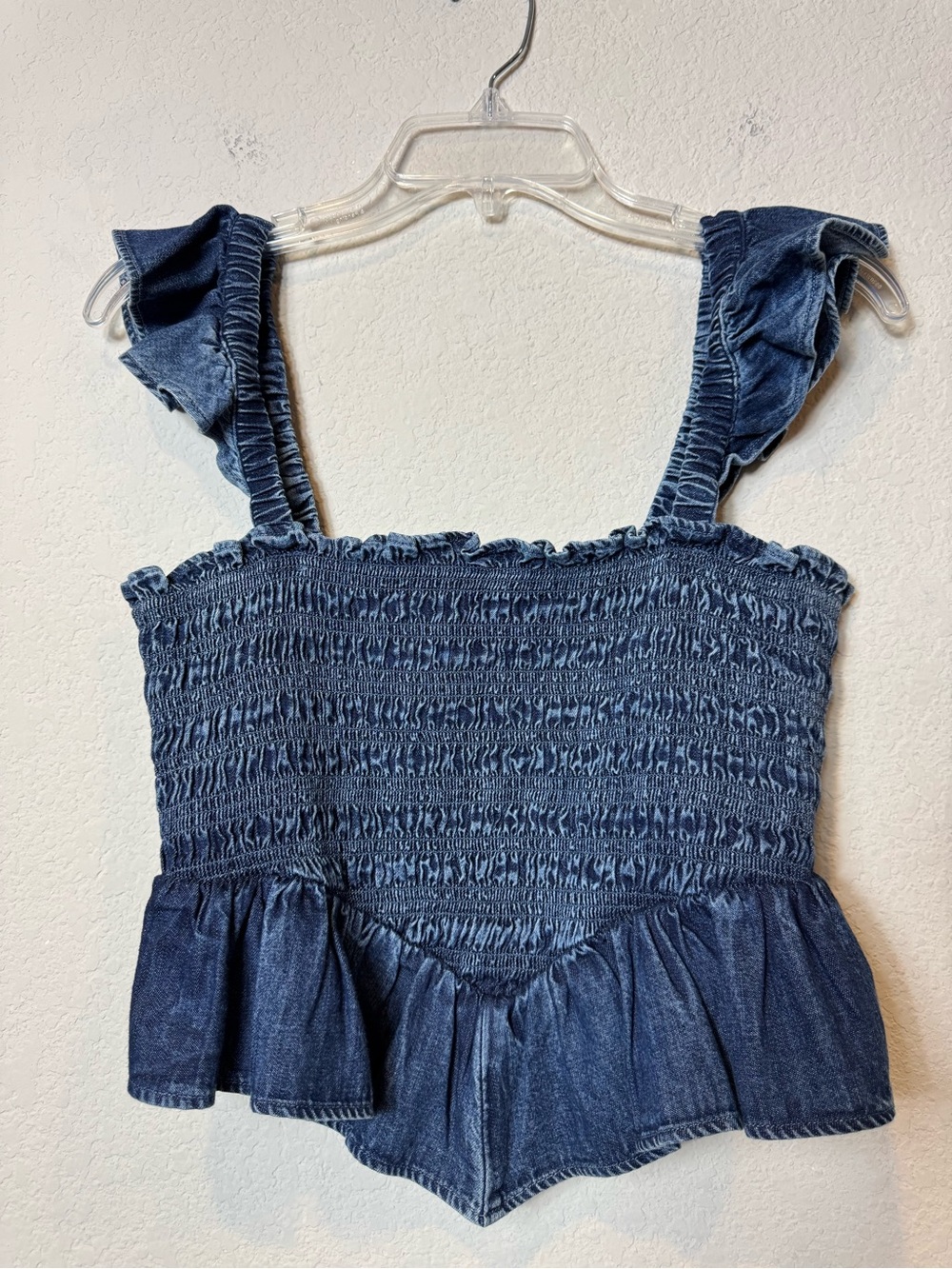American Eagle Outfitters Blue Denim Smocked Ruffle Crop Top Western Women’s S